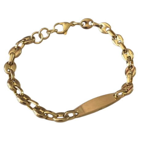 Bracelet acier doré gourmette plaque grain de café 6 mm HG01D