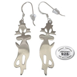 Boucles d'oreille pendantes motif chat argent 925 BO197