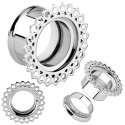 Tunnel avec décoration ethnique sur contour extérieur oreille acier 316L gros diamètre TN 34