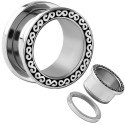 Tunnel avec décoration celtique sur contour extérieur oreille acier 316L gros diamètre TN 39