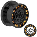 Tunnel avec fleur de lotus au centre et strass sur contour pour oreille acier noir gros diamètre BKTN 05