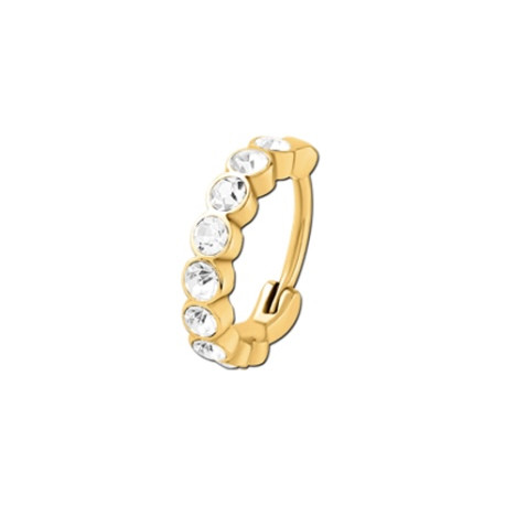Anneau fermé avec 9 strass sertis clos acier doré or fin GPBHJ 38