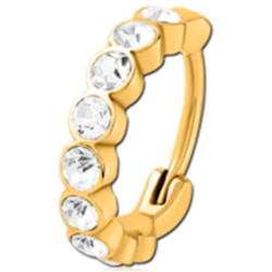 Anneau fermé avec 9 strass sertis clos acier doré or fin GPBHJ 38