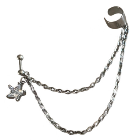 Bijou bague oreille avec chaine acier 316L motif étoile en brillant TIPT 07