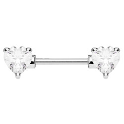 Bijou téton coeur en strass blanc de chaque coté - barre 1,6 mm acier KR10988-C
