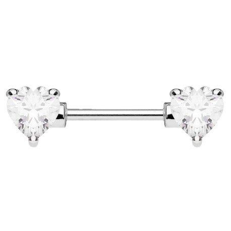 Bijou téton coeur en strass blanc de chaque coté - barre 1,6 mm acier KR10988-C
