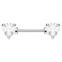 Bijou téton coeur en strass blanc de chaque coté - barre 1,6 mm acier KR10988-C