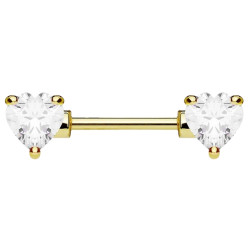 Bijou téton coeur en strass blanc de chaque coté - barre 1,6 mm acier doré KR10988-GDC