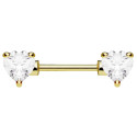 Bijou téton coeur en strass blanc de chaque coté - barre 1,6 mm acier doré KR10988-GDC