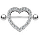 Bijou téton contour motif coeur avec strass blancs - barre 1,6 mm acier 316L KQ-0011C