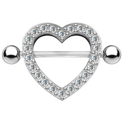 Bijou téton contour motif coeur avec strass blancs - barre 1,6 mm acier 316L KQ-0011C