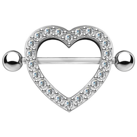 Bijou téton contour motif coeur avec strass blancs - barre 1,6 mm acier 316L KQ-0011C
