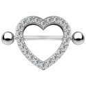 Bijou téton contour motif coeur avec strass blancs - barre 1,6 mm acier 316L KQ-0011C