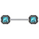 Bijou téton décoration ethnique strass turquoise de chaque coté - barre 1,6 mm acier KB080-Q