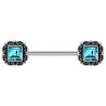 Bijou téton décoration ethnique strass turquoise de chaque coté - barre 1,6 mm acier KB080-Q
