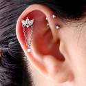 Bijou labret 1,2 mm marquise avec 3 brillants sertis avec chaine et strass acier 316L à visser interne 0,8 mm INMLBJ 21