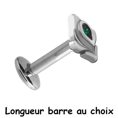 Bijou labret 1,2 mm acier 316L avec fleur 1 strass vert émeraude à visser interne INMLBJ 22