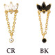 Motif marquise 3 brillants sertis avec chaine et strass acier doré, pour barre 1,2 mm avec pas de vis interne 0,8 mm GPINSCJ 002