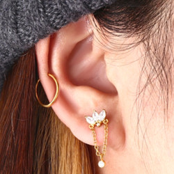 Motif marquise 3 brillants sertis avec chaine et strass acier doré, pour barre 1,2 mm avec pas de vis interne 0,8 mm GPINSCJ 002