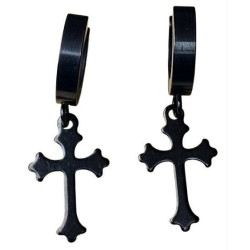 Paire d'anneaux fermés à clip croix gothique acier noir 316L BOCG-K