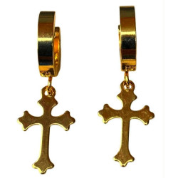 Paire d'anneaux fermés à clip croix gothique acier doré 316L BOCG-GD