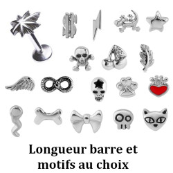 Bijou labret 1,2 mm acier 316L avec différents motifs à visser MLBSC