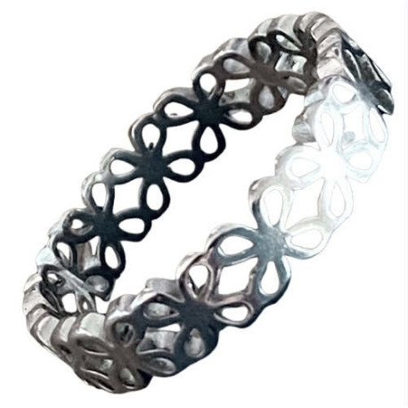 Bague motifs petites fleurs acier FBA2503A