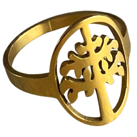 Bague motif arbre dans cercle acier doré FBA2512D