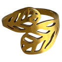 Bague motif feuilles acier doré FBA2513D