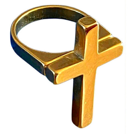 Bague motif croix chrétienne acier doré FBA2510D