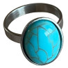 Bague avec pierre bleu turquoise synthétique ovale acier FBA06134A