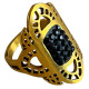 Bague motif ethnique avec strass noirs acier doré FBA2507D