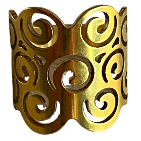 Bague motif fleur style ethnique acier doré FBA2508D
