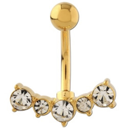 Bijou nombril avec 5 brillants blancs en long acier doré or fin GPBST 001