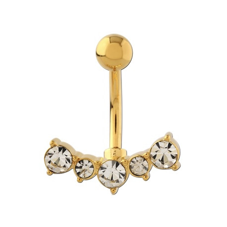 Bijou nombril avec 5 brillants blancs en long acier doré or fin GPBST 001