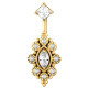 Bijou nombril fleur avec brillants blancs et strass losange acier doré or fin GPBNI 004