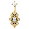 Bijou nombril fleur avec brillants blancs et strass losange acier doré or fin GPBNI 004