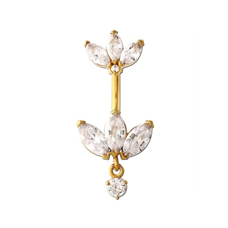Bijou nombril 2 marquises avec brillants blancs acier doré or fin GPBNI 005