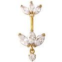 Bijou nombril 2 marquises avec brillants blancs acier doré or fin GPBNI 005
