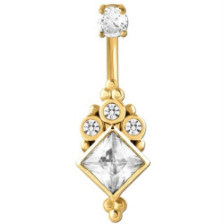 Bijou nombril motif ethnique avec brillants blancs et strass acier doré or fin GPBNI 002