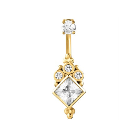 Bijou nombril motif ethnique avec brillants blancs et strass acier doré or fin GPBNI 002