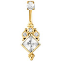 Bijou nombril motif ethnique avec brillants blancs et strass acier doré or fin GPBNI 002