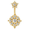Bijou nombril 2 fleurs avec brillants blancs acier doré or fin GPBNI 001