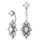 Bijou nombril fleur avec brillants blancs et strass losange acier 316L BNI 004