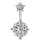 Bijou nombril 2 fleurs avec brillants blancs acier 316L BNI 003