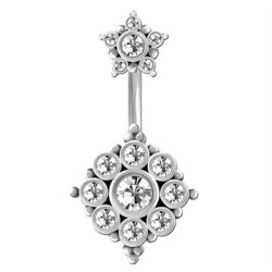 Bijou nombril 2 fleurs avec brillants blancs acier 316L BNI 003