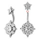 Bijou nombril 2 fleurs avec brillants blancs acier 316L BNI 003