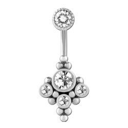 Bijou nombril motif ethnique 4 strass et minis boules acier 316L BNI 001