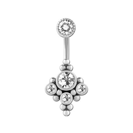 Bijou nombril motif ethnique 4 strass et minis boules acier 316L BNI 001