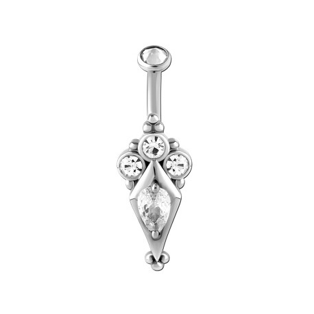 Bijou nombril motif ethnique losange 4 strass et minis boules acier 316L BNI 002